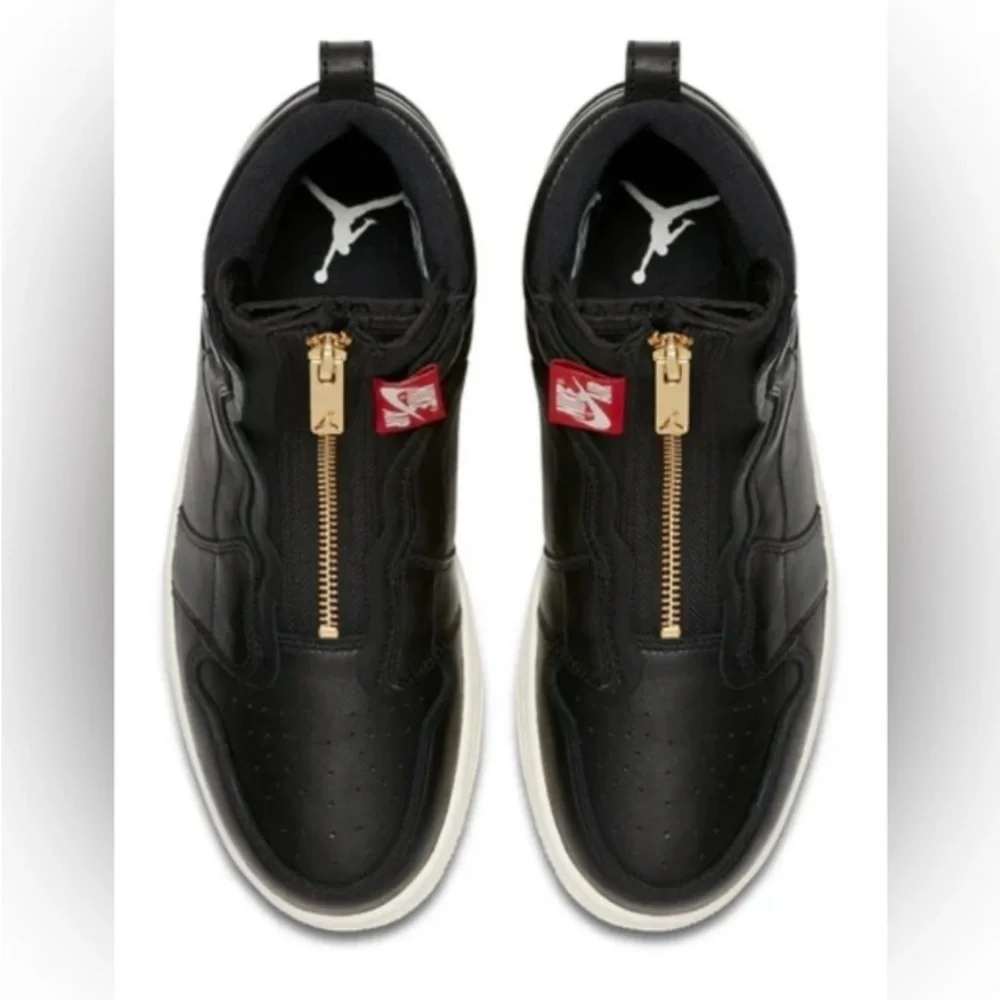 Air Jordan 1 Retro High Zip Black Sail Leather Gold Women’s 7.5 Punk Streetwear
